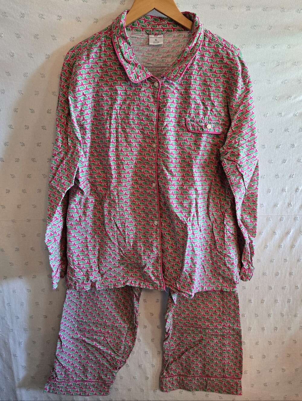 Vineyard Vines Pink & Green Whale-Print Pajama Set 100% Cotton XL